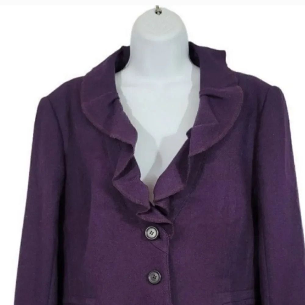 NEW Zara Woman Wool Blend Ruffle Neck Blazer Jacket in Plum Purple Size XL - Picture 3 of 13